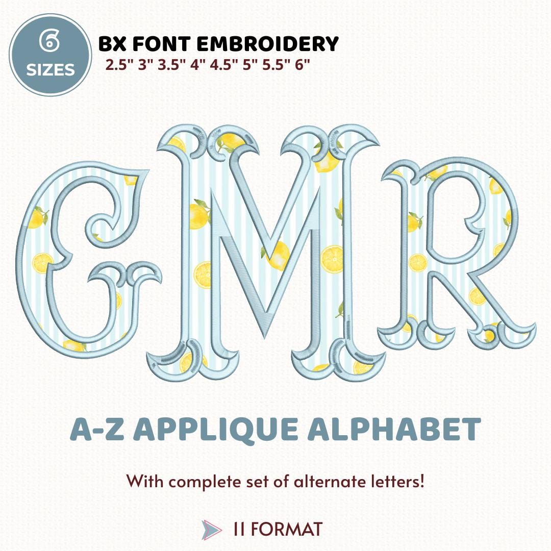 Applique Embroidery Font, Monogram Font Embroidery Design,  A-Z Lace BX Font, 5 Sizes, BX Font Included