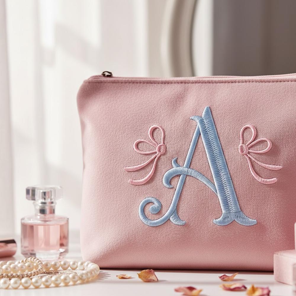 Baby Girl Monogram Embroidery with Bows, Pastel Initial Font BX, Nursery Name Design, Machine Embroidery (Digital Download), 11 formats