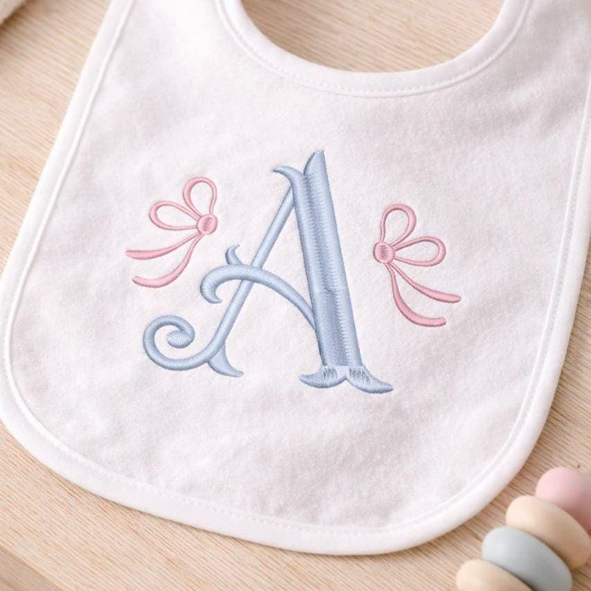 Baby Girl Monogram Embroidery with Bows, Pastel Initial Font BX, Nursery Name Design, Machine Embroidery (Digital Download), 11 formats