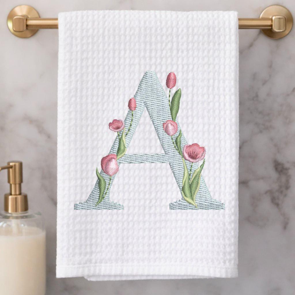 Floral Alphabet Embroidery Design: A-Z Font Bundle, 6 Sizes (BX Included, Instant Download)