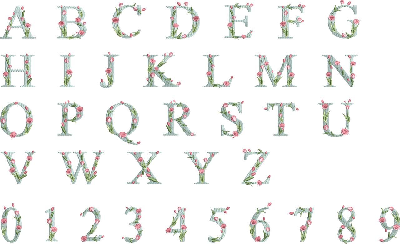 Floral Alphabet Embroidery Design: A-Z Font Bundle, 6 Sizes (BX Included, Instant Download)