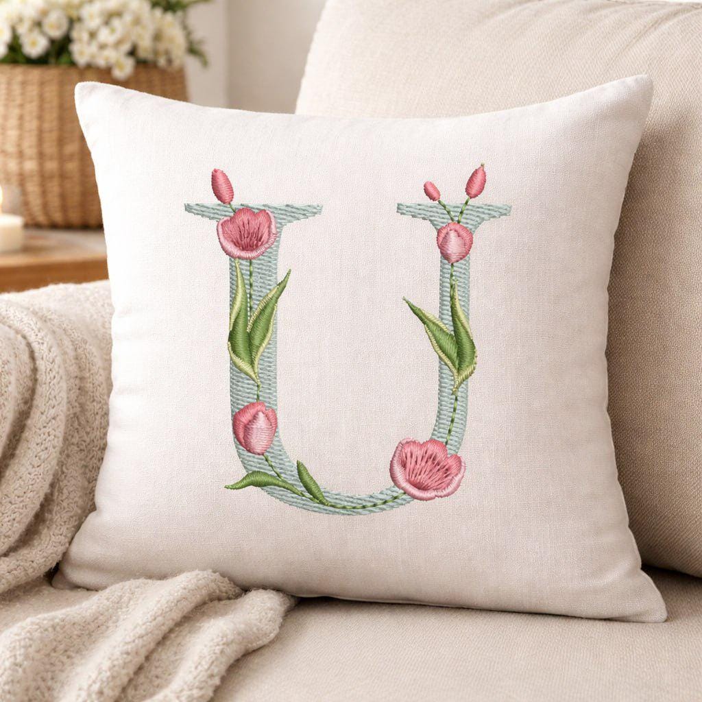 Floral Alphabet Embroidery Design: A-Z Font Bundle, 6 Sizes (BX Included, Instant Download)