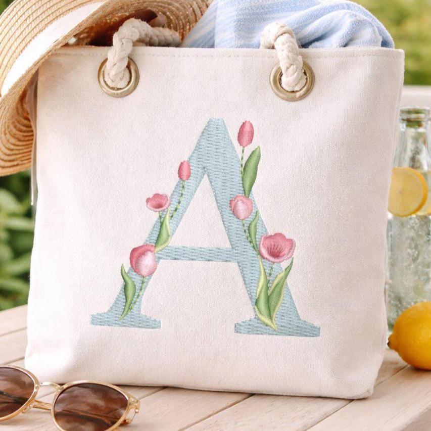 Floral Alphabet Embroidery Design: A-Z Font Bundle, 6 Sizes (BX Included, Instant Download)