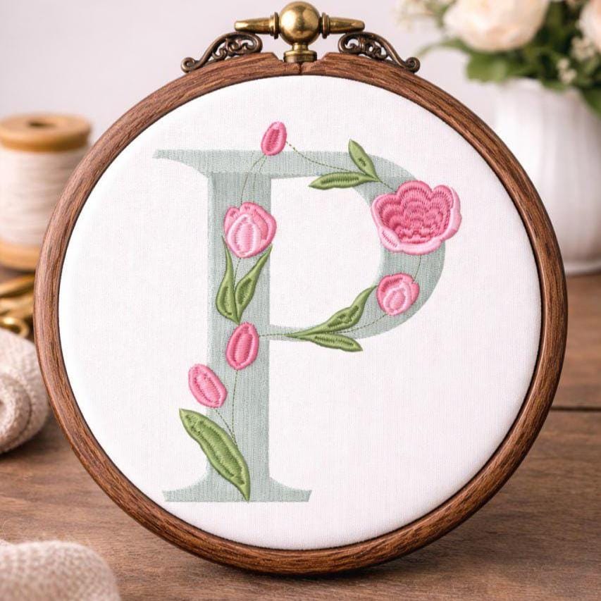 Floral Alphabet Embroidery Design: A-Z Font Bundle, 6 Sizes (BX Included, Instant Download)