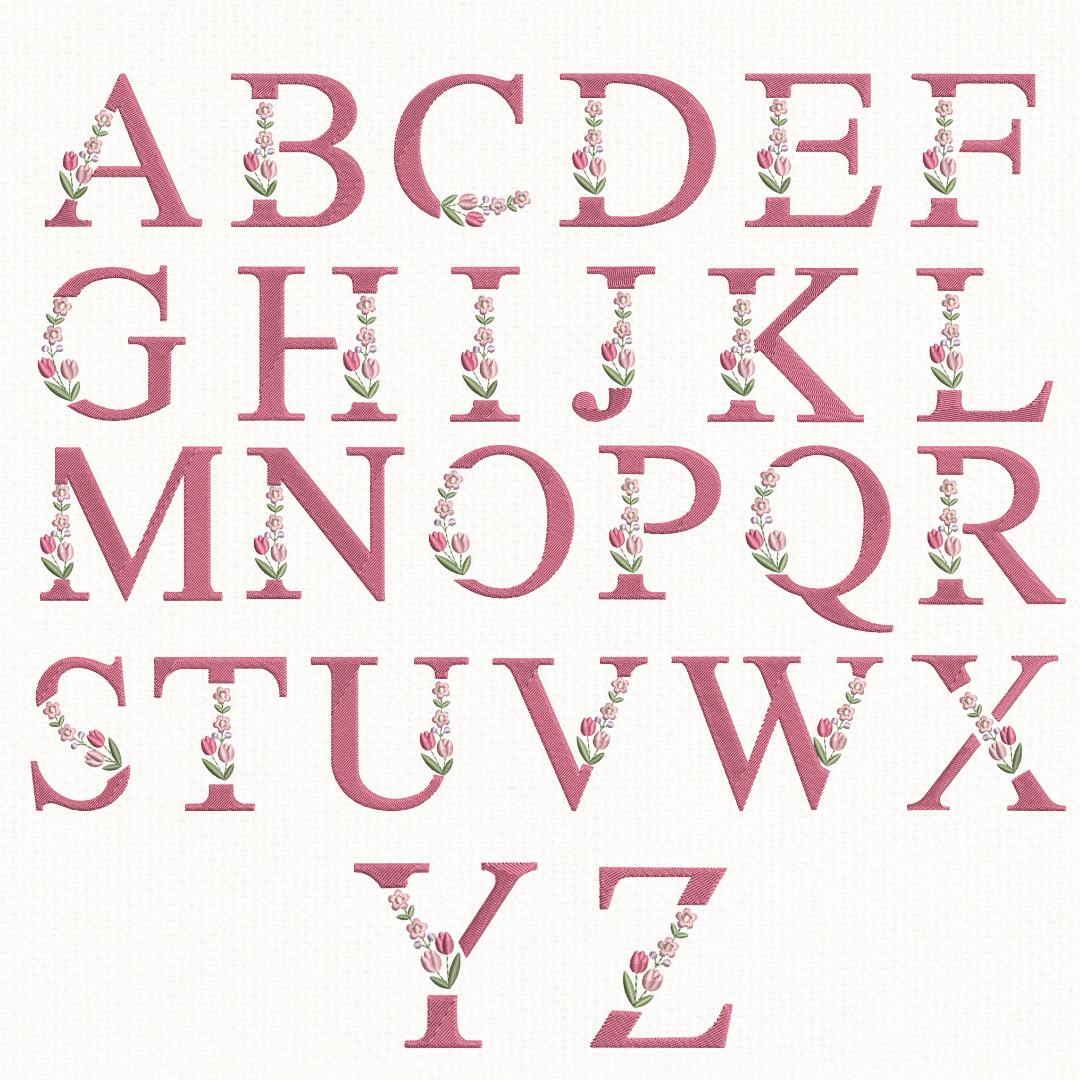Floral Embroidery Font, Butterfly Alphabet A-Z, Elegant Flower Letters, Satin Stitch, BX Font | PES + 11 other formats