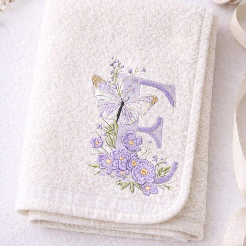 Floral Alphabet with Butterfly, Monogram Letter E Embroidery, Name Embroidery Design (Digital Download), 5 sizes