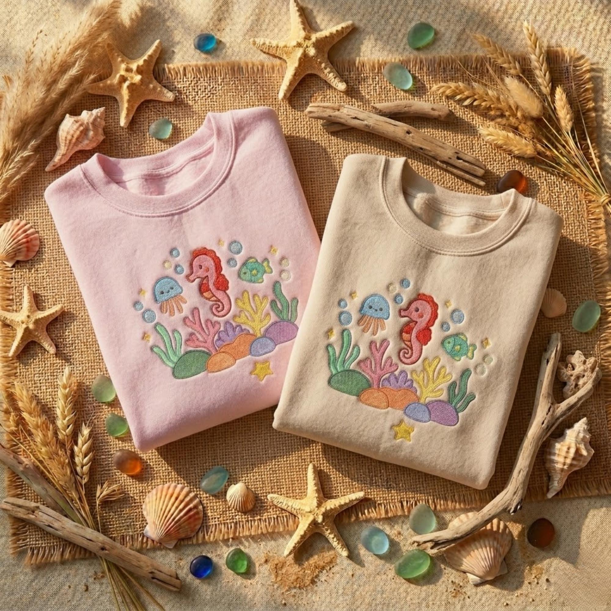 Sea Animal Embroidered Sweatshirt Cute Ocean Shirt Coastal Aesthetic Summer Outfit Beach Lover Gift Cozy Crewneck Women