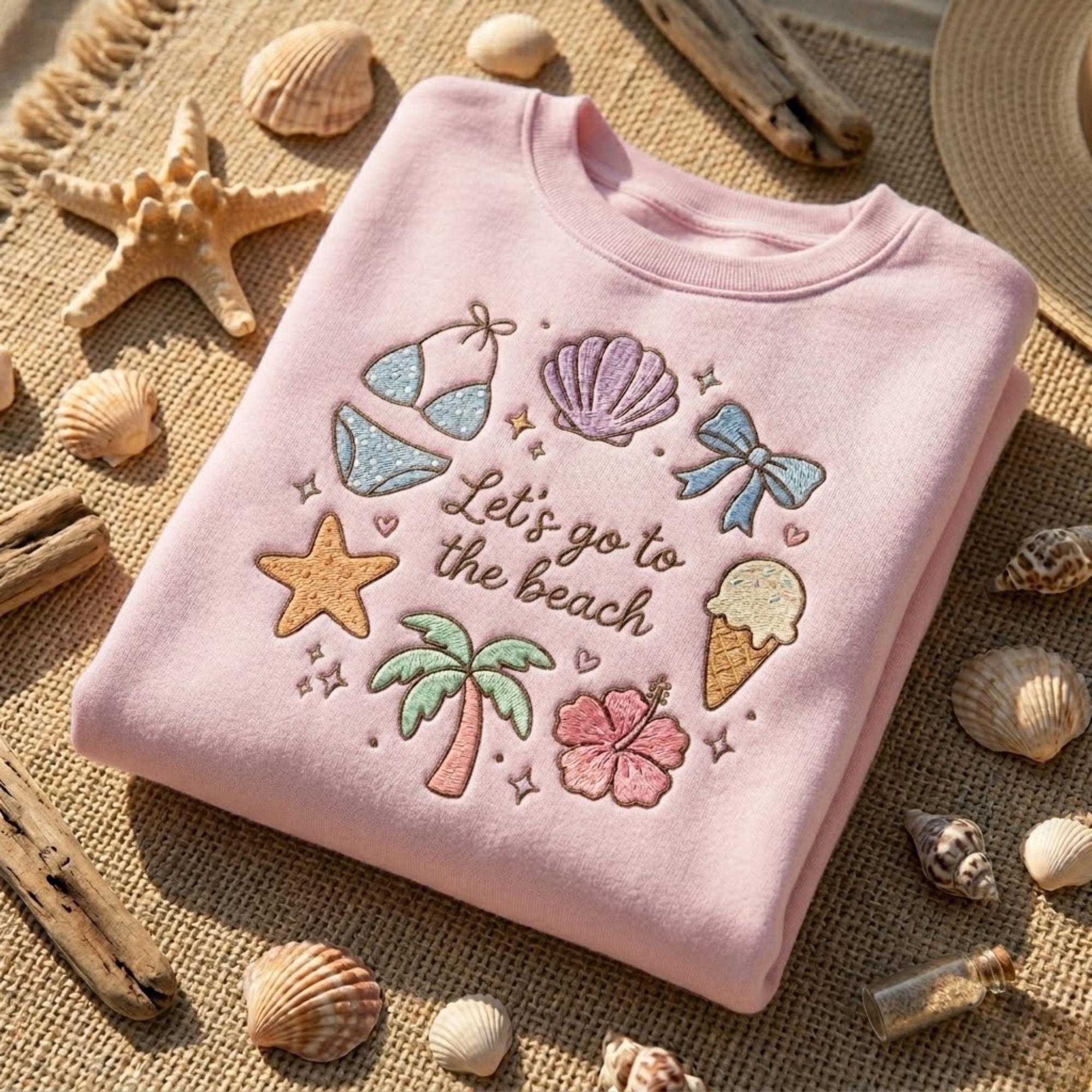 Beach Summer Embroidered Sweatshirt Coastal Aesthetic Shirt Cute Vacation Outfit Beach Lover Gift Cozy Crewneck For Her