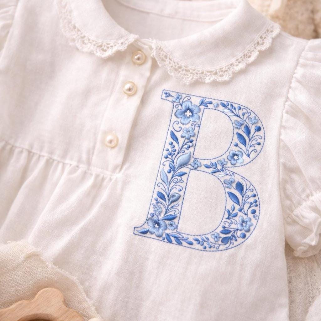 Chinoiserie Alphabet 7 Inch A-Z Machine Embroidery Font, Blue Elegant Monogram Letters, BX Font | PES + 11 other formats