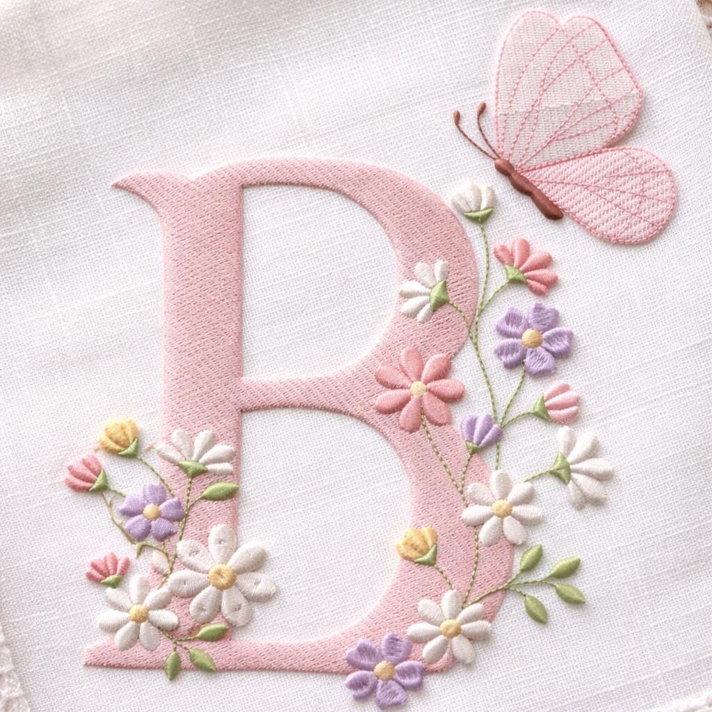 Floral Monogram Embroidery Font, Butterfly Alphabet A-Z, Elegant Flower Letters, Satin Stitch, BX Font | PES + 11 other formats