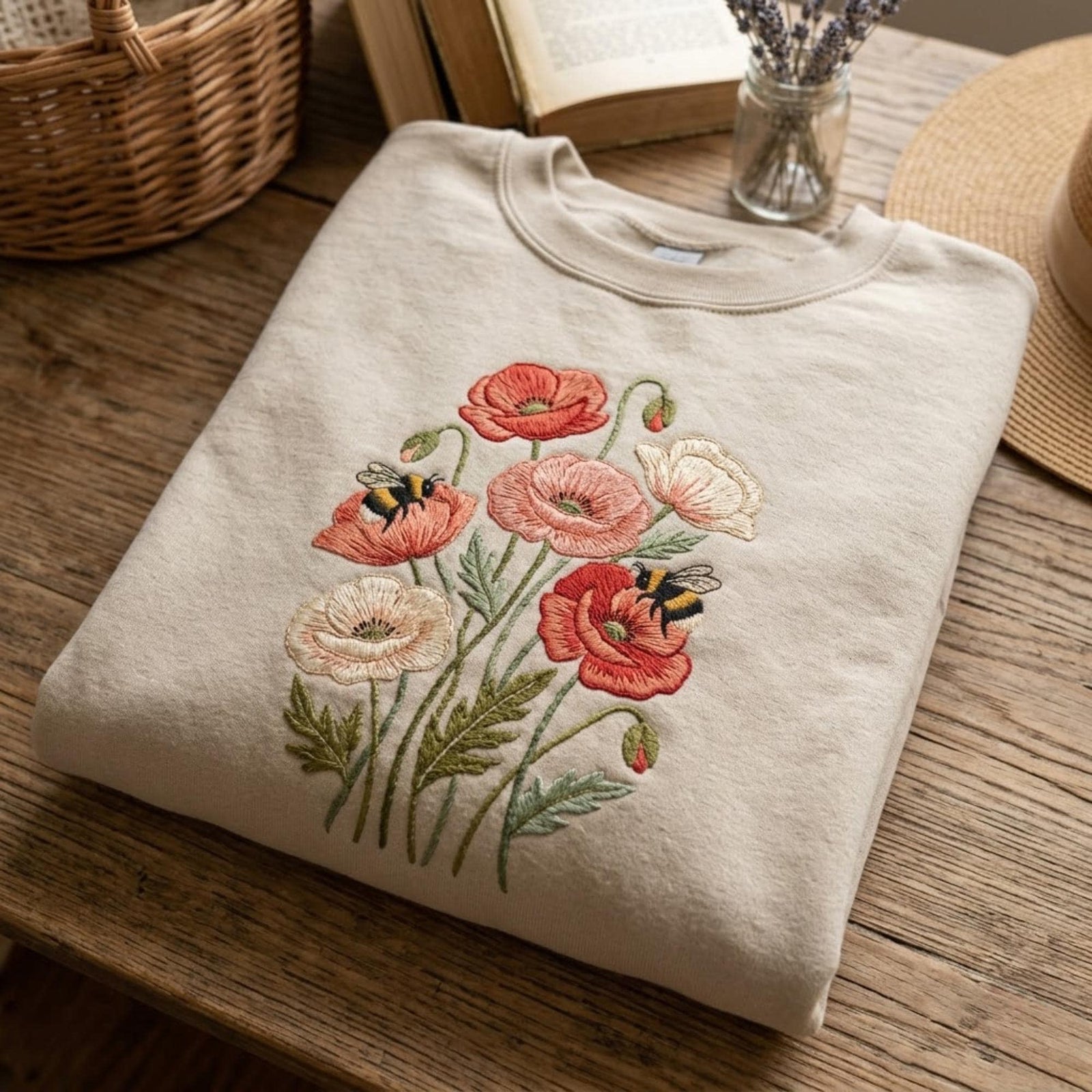 Poppy Flower Embroidered Sweatshirt Floral Shirt Cottagecore Aesthetic Gift For Her Botanical Spring Outfit Garden Crewneck
