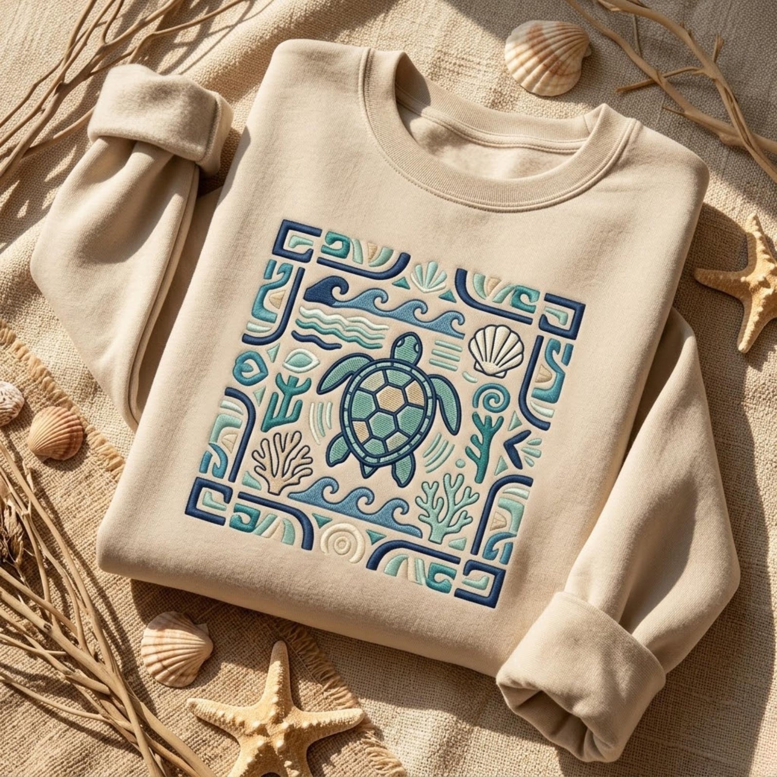 Sea Turtle Embroidered Sweatshirt Coastal Beach Shirt Ocean Lover Gift Summer Aesthetic Outfit Marine Life Crewneck