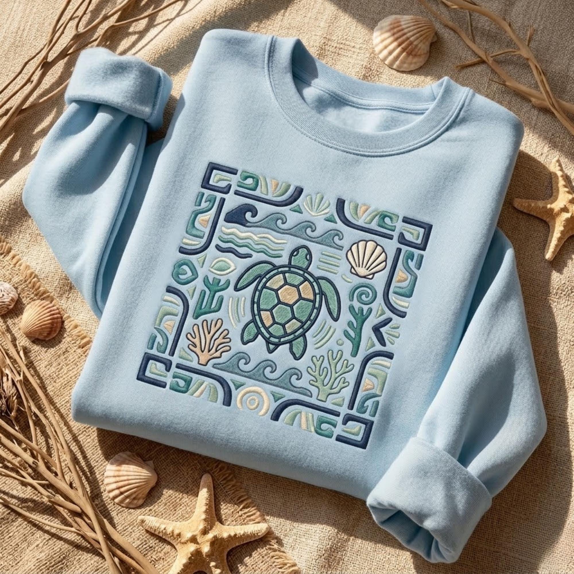 Sea Turtle Embroidered Sweatshirt Coastal Beach Shirt Ocean Lover Gift Summer Aesthetic Outfit Marine Life Crewneck