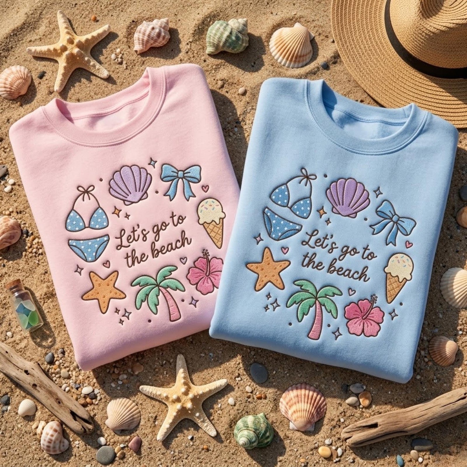 Beach Summer Embroidered Sweatshirt Coastal Aesthetic Shirt Cute Vacation Outfit Beach Lover Gift Cozy Crewneck For Her