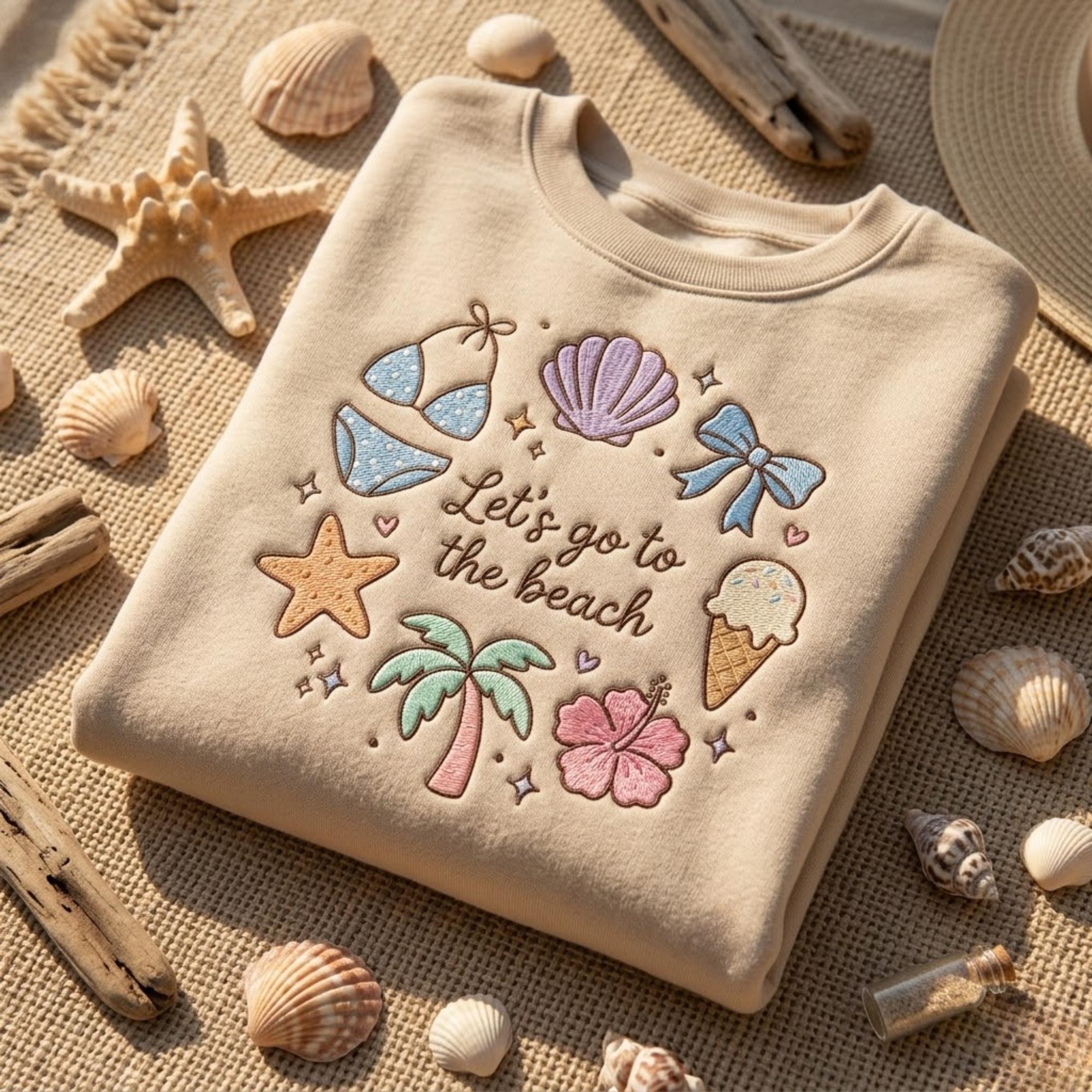 Beach Summer Embroidered Sweatshirt Coastal Aesthetic Shirt Cute Vacation Outfit Beach Lover Gift Cozy Crewneck For Her