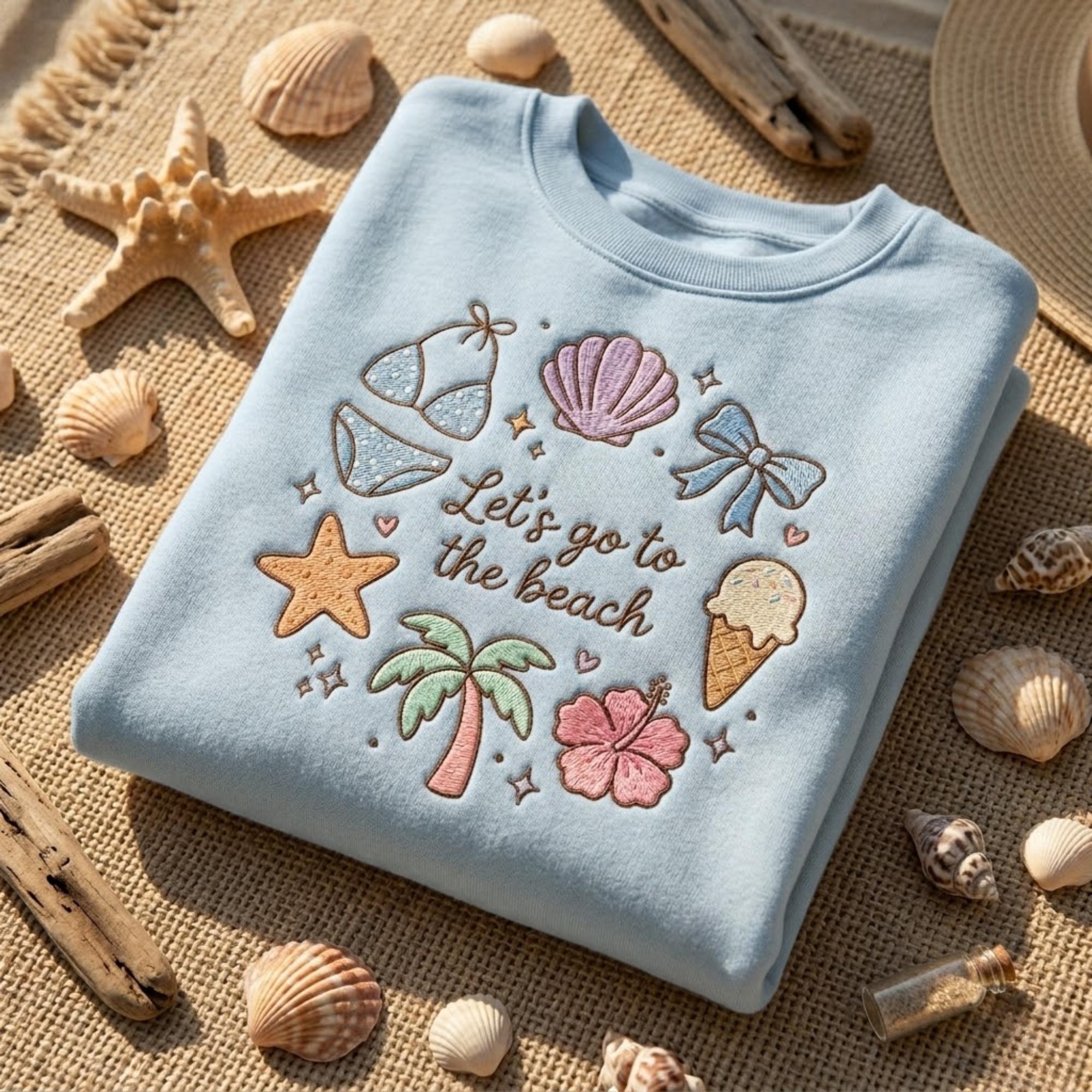 Beach Summer Embroidered Sweatshirt Coastal Aesthetic Shirt Cute Vacation Outfit Beach Lover Gift Cozy Crewneck For Her