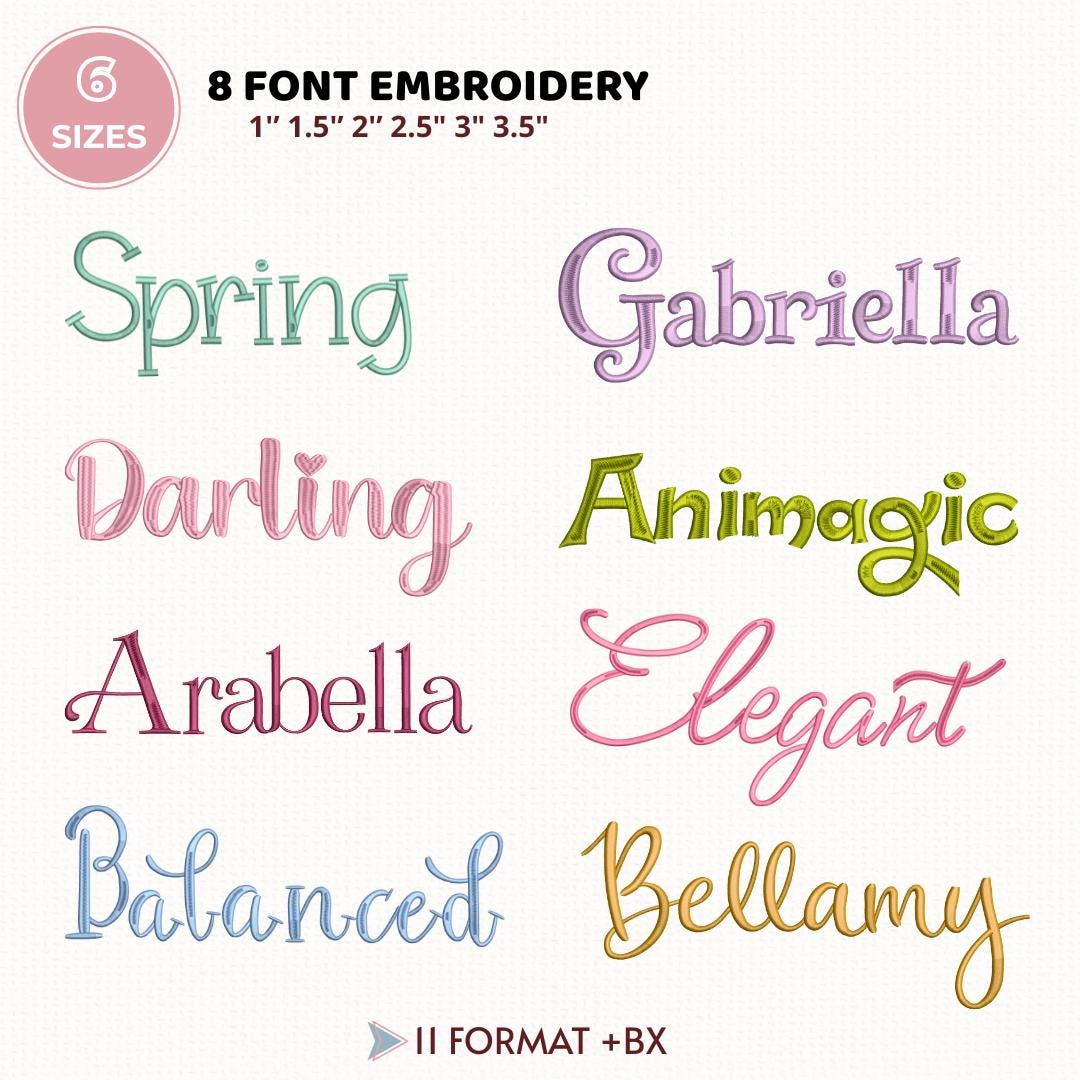 8 Embroidery Font Digital Machine Bundle: Handwritten Fonts Machine Embroidery, Native BX + Satin Stitch font, (BX Included)