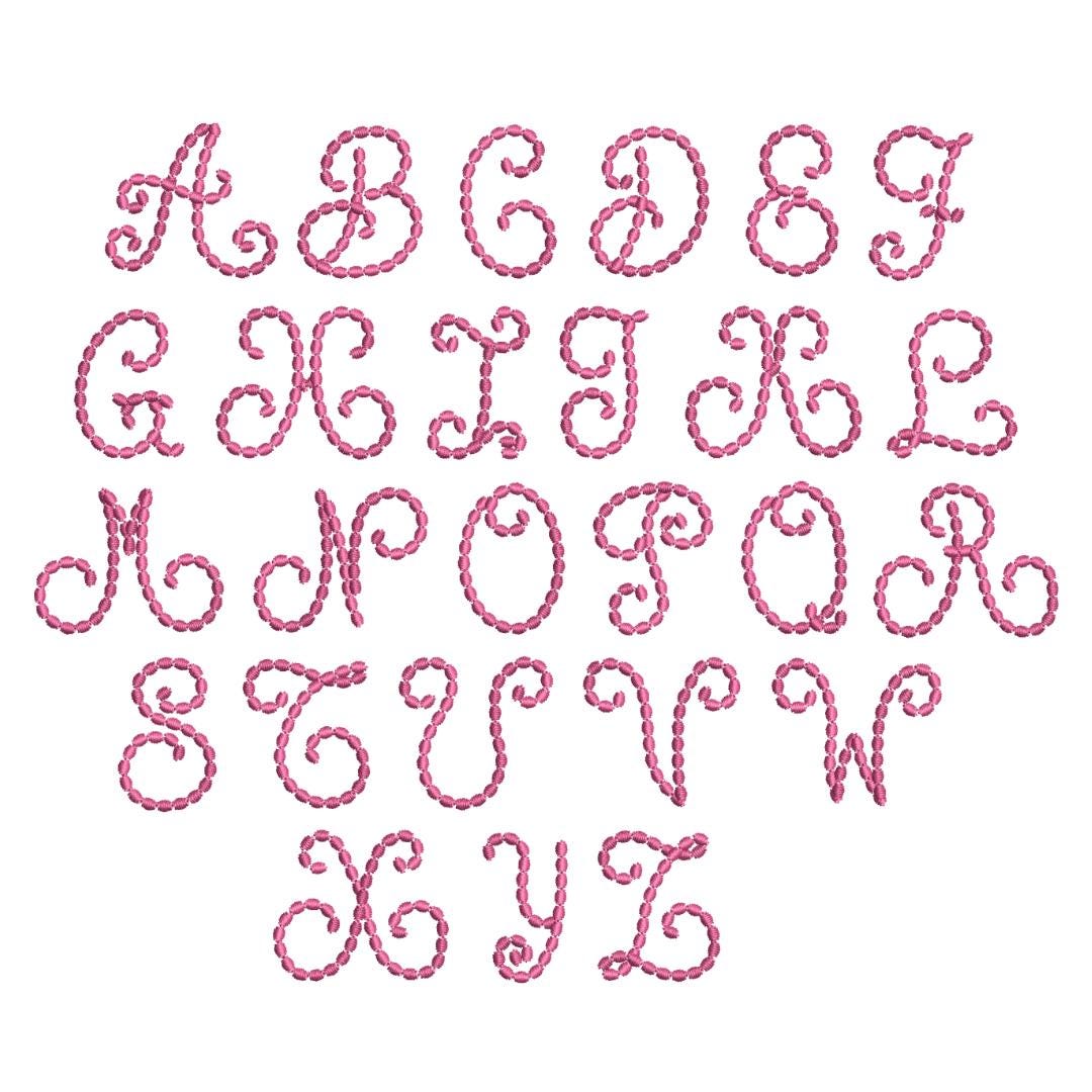 20 Embroidery Monogram Fonts Bundle: Chain, Bean, Satin Stitch, Heart Applique, Pearls, Satin Stitch  Fishtail Monogram,  BX + 11 formats