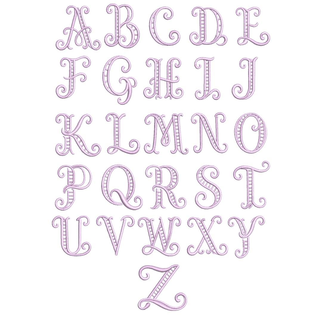 20 Embroidery Monogram Fonts Bundle: Chain, Bean, Satin Stitch, Heart Applique, Pearls, Satin Stitch  Fishtail Monogram,  BX + 11 formats