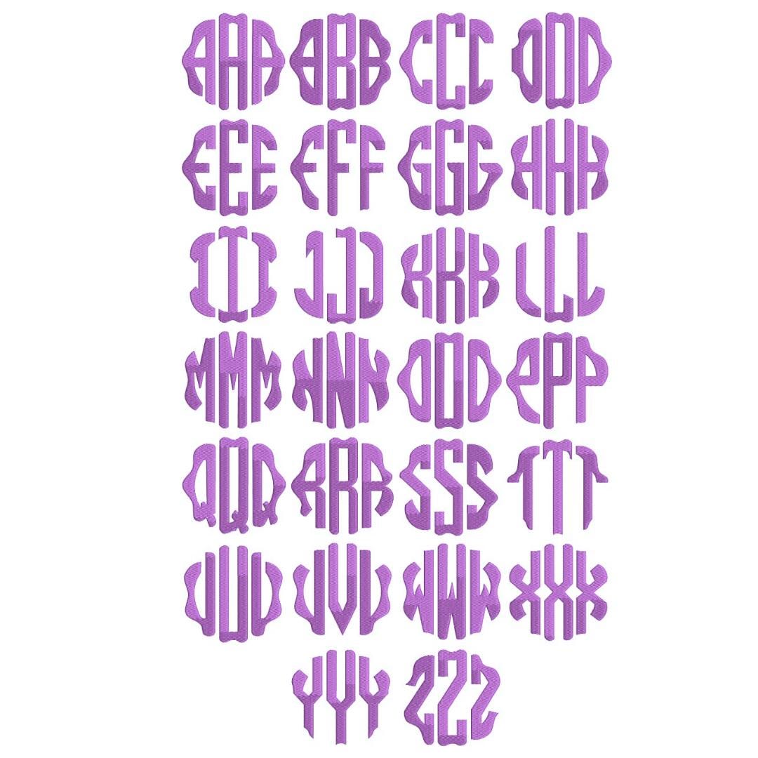 20 Embroidery Monogram Fonts Bundle: Chain, Bean, Satin Stitch, Heart Applique, Pearls, Satin Stitch  Fishtail Monogram,  BX + 11 formats