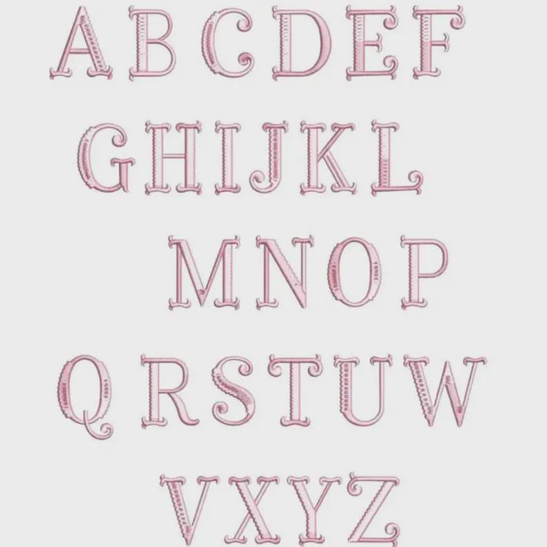20 Embroidery Monogram Fonts Bundle: Chain, Bean, Satin Stitch, Heart Applique, Pearls, Satin Stitch  Fishtail Monogram,  BX + 11 formats