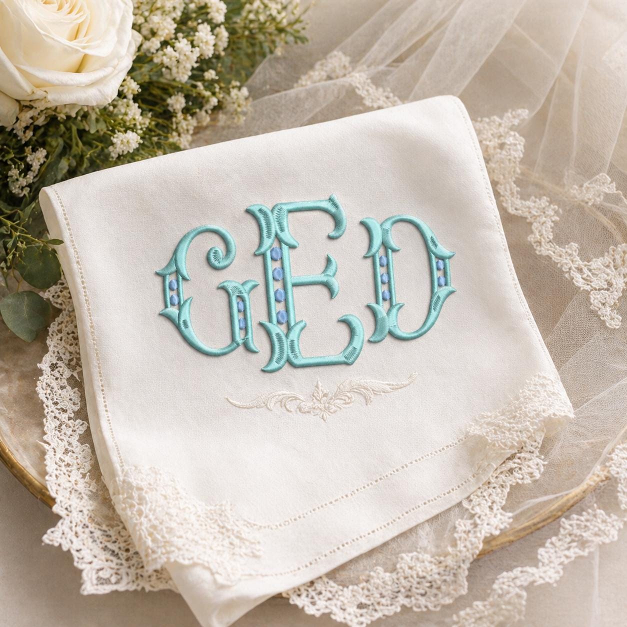Coquette Monogram Embroidery Font, Elegant Satin Alphabet, Vintage Script Font, Wedding Napkin, BX Font | PES + 11 other formats