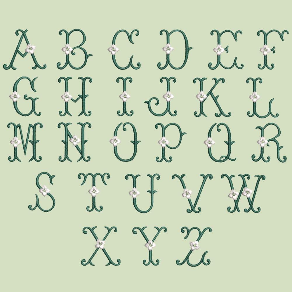 20 Embroidery Monogram Fonts Bundle: Chain, Bean, Satin Stitch, Heart Applique, Pearls, Satin Stitch  Fishtail Monogram,  BX + 11 formats