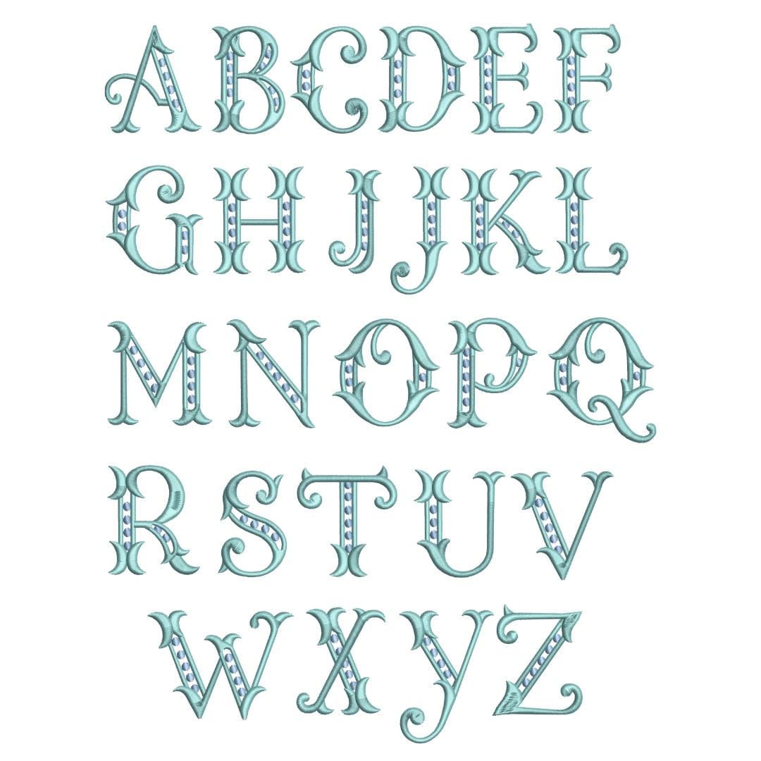 20 Embroidery Monogram Fonts Bundle: Chain, Bean, Satin Stitch, Heart Applique, Pearls, Satin Stitch  Fishtail Monogram,  BX + 11 formats