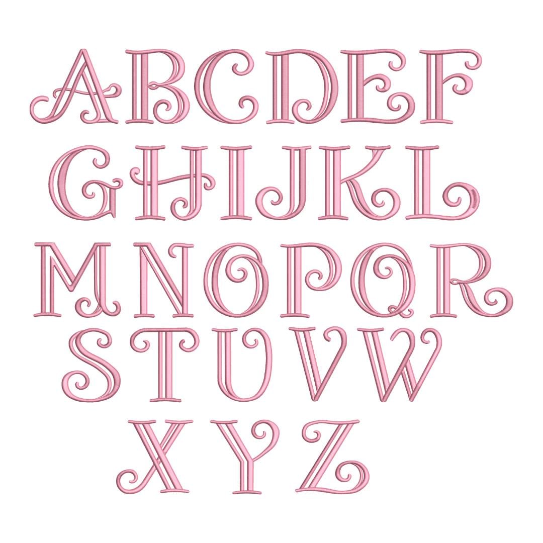 20 Embroidery Monogram Fonts Bundle: Chain, Bean, Satin Stitch, Heart Applique, Pearls, Satin Stitch  Fishtail Monogram,  BX + 11 formats