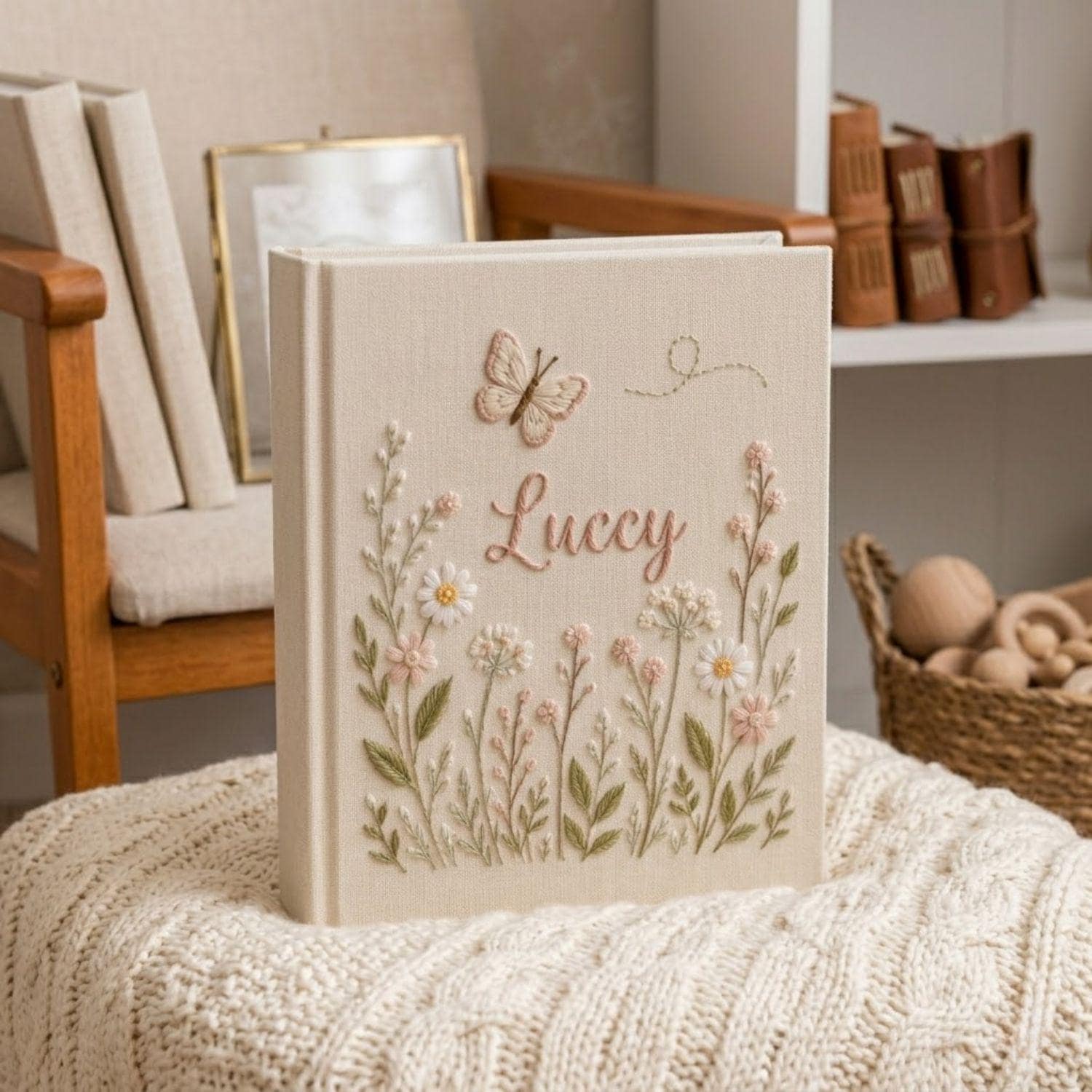 Hand Embroidered Baby Photo Album, Personalized Name Albums, Floral Butterfly Nursery Keepsake, Newborn Memory Book, Baby Shower Gifts Ideas