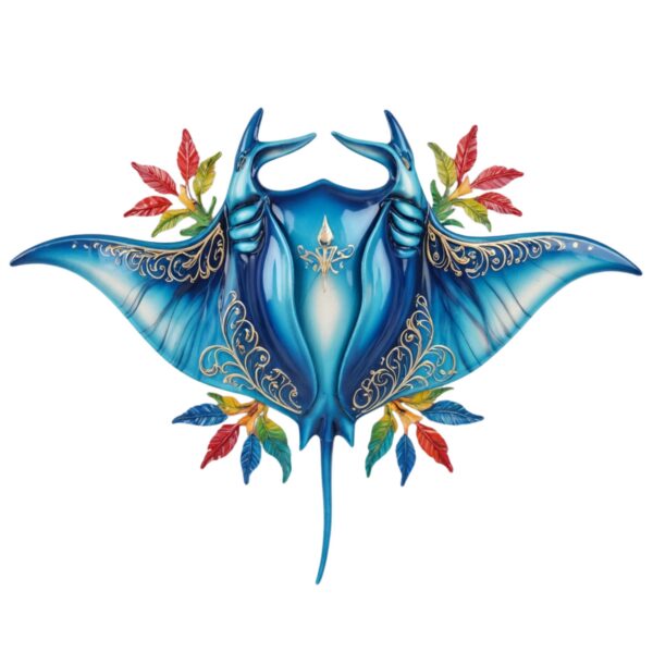 Blue Tropical Stingray – Vibrant Fantasy Style Metal Wall Art Decor for Home &amp; Outdoor