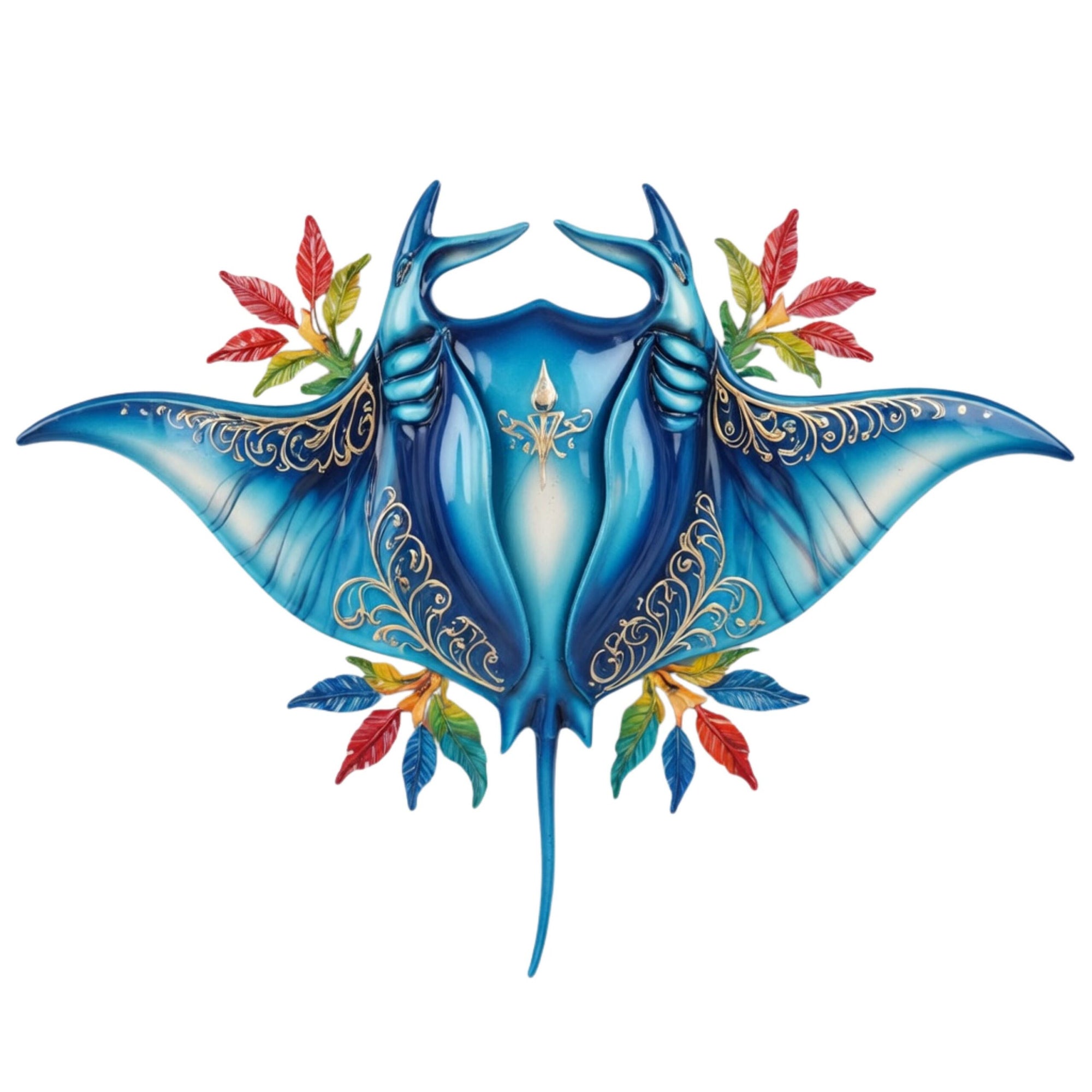 Blue Tropical Stingray – Vibrant Fantasy Style Metal Wall Art Decor for Home &amp; Outdoor