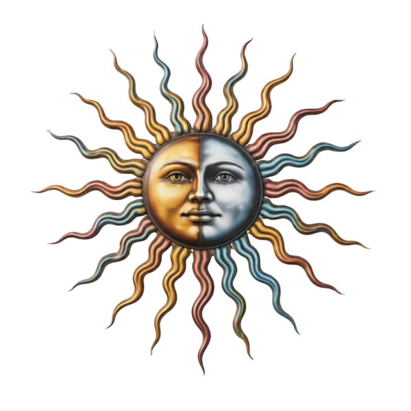Sun Moon Face – Celestial Dual Tone Metal Decor for Wall Art Display