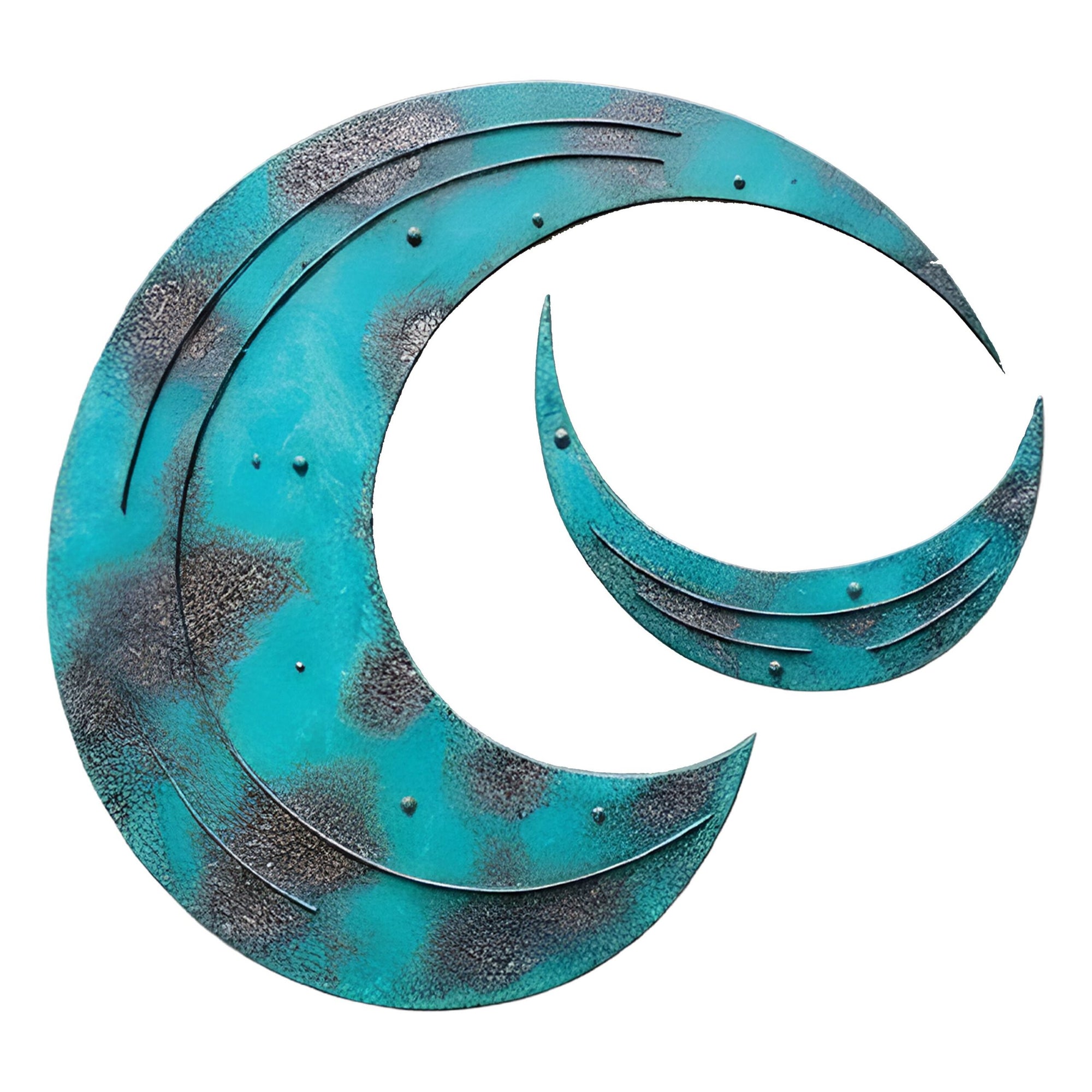 Crescent Moon Wall Art – Rustic Patina Style UV Printed Metal Decor for Bedroom &amp; Outdoor Garden