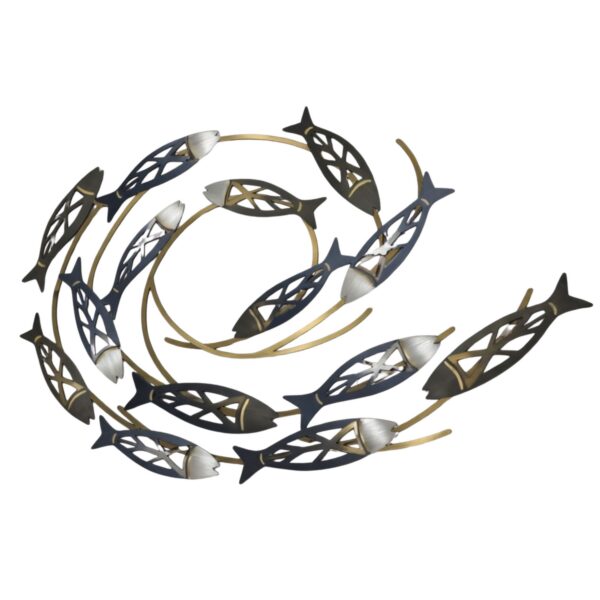 Swirling School of Fish – Elegant Metallic Ocean Style Metal Wall Art Decor for Home &amp; Outdoor
