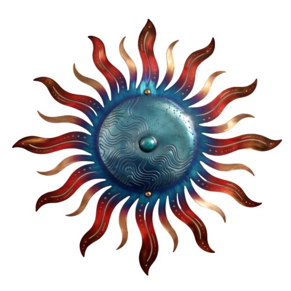 Blue Sun Wall Art – Coastal Boho Aluminum Metal Decor for Indoor &amp; Outdoor Home Spaces