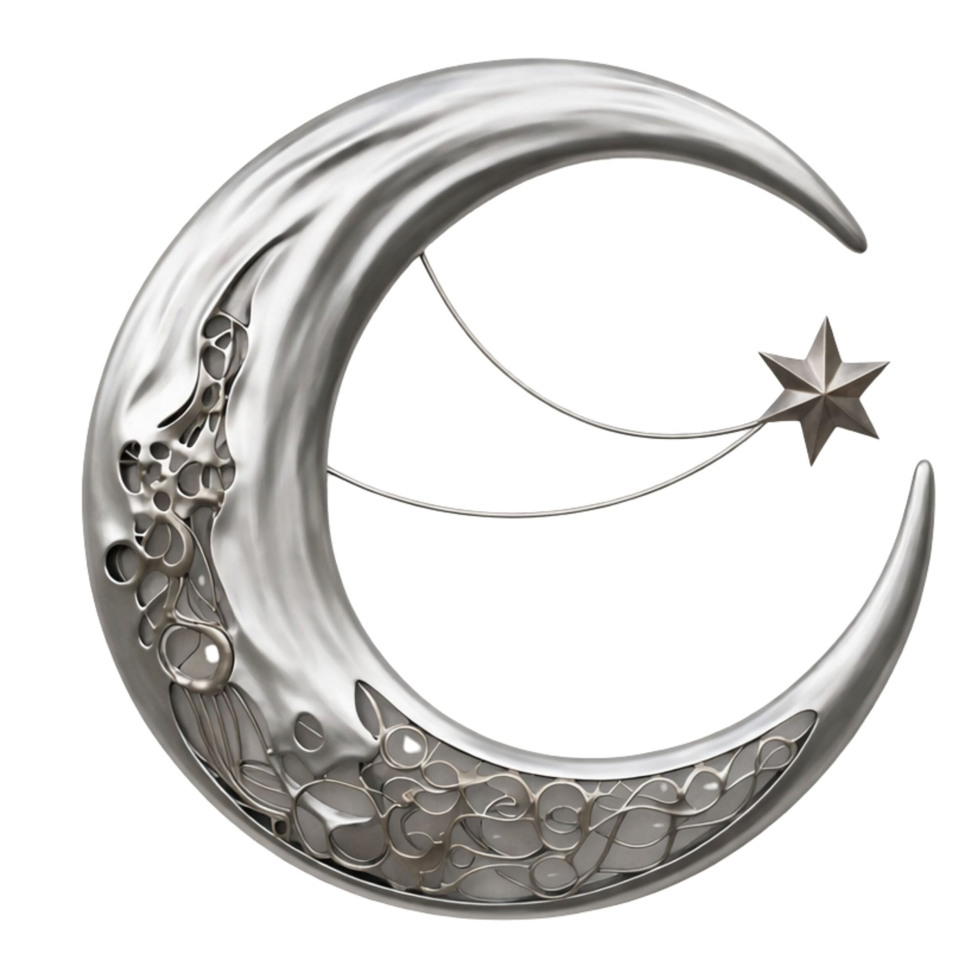 Silver Crescent Moon Wall Art – Modern Celestial UV Printed Metal Decor for Living Room &amp; Bedroom