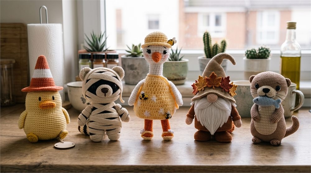 Hand-crocheted amigurumi dolls